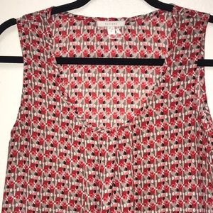 PLEIONE Sleeveless Small Geometrical Red Pattern Tank Plunging Scoop Neck